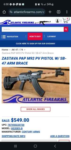 ZASTAVA M92 WITH BRACE 
