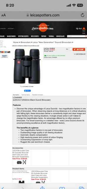 Leica 8 and 12 power binocular in one. 1400.00