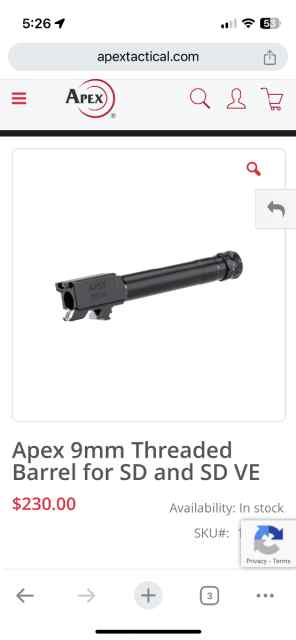 Like New Apex 9mm Threaded Barrel for SD9/SD9VE